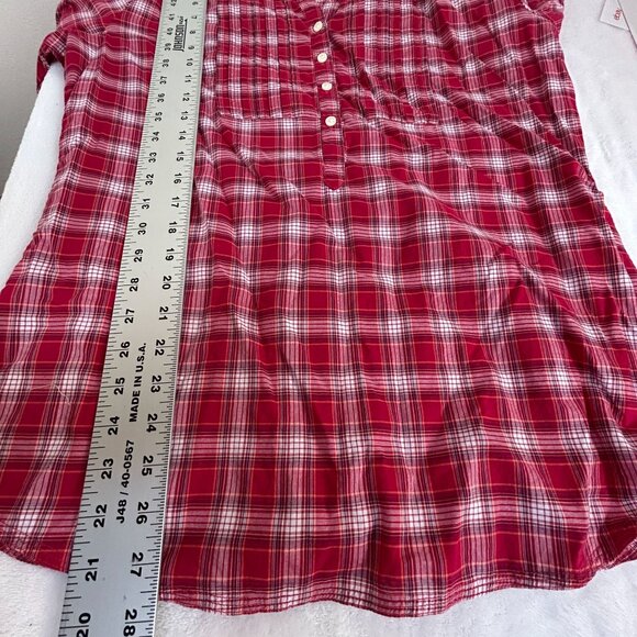 L.L.Bean Womens Red Plaid Long Sleeve Pintuck Button-Up Shirt Large 100% Cotton - Picture 7 of 7